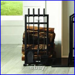 Log Holder and Fireplace Tool Set Heavy Duty Steel Powder Coated Antique Black