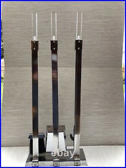 Lucite Chrome Fireplace Tools 3 Pc Set & Holder Alessandro Albrizi Style Nice