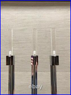 Lucite Chrome Fireplace Tools 3 Pc Set & Holder Alessandro Albrizi Style Nice