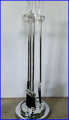 Lucite and Chrome Fireplace Tool Set Mid-Century Modern Made in Japan