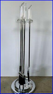 Lucite and Chrome Fireplace Tool Set Mid-Century Modern Made in Japan