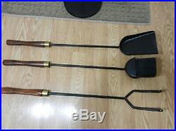 MCM Fireplace tool set Black with Wood Handles