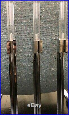 MCM Lucite Chrome Fireplace Tools 3 Pc Set & Holder Alessandro Albrizi Style WOW