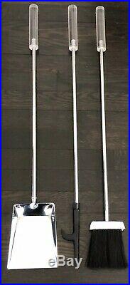 MCM Lucite Chrome Fireplace Tools 3 Pc Set & Holder Alessandro Albrizi Style WOW