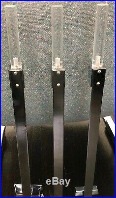 MCM Lucite Chrome Fireplace Tools 3 Pc Set & Holder Alessandro Albrizi Style WOW