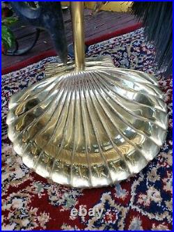 MCM Polished Brass Clam Shell Fireplace Tool Set On Stand