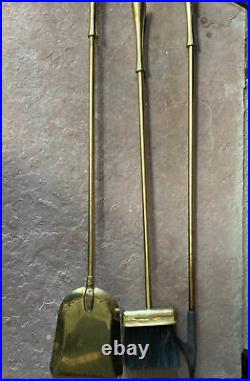 MCM Vintage Brass Fireplace Tool Set Matching Brass Bucket Wood Carrier