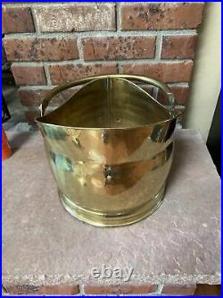 MCM Vintage Brass Fireplace Tool Set Matching Brass Bucket Wood Carrier