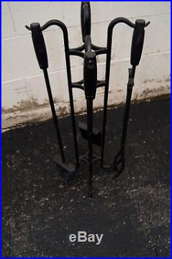 METAL FIREPLACE FIRE TOOLS 4 pc set & Stand MODERN LOOK
