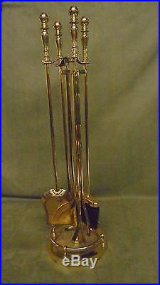 MID Century 4 Pc Fireplace Set Solid Brass Tools Hollywood Regency