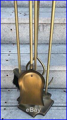 MID Century Brass Fireplace Tool Set 5 Pc Poker Broom Shovel Stand Tongs Jw 808s