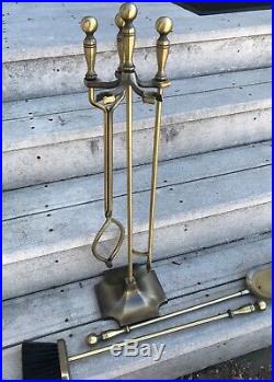 MID Century Brass Fireplace Tool Set 5 Pc Poker Broom Shovel Stand Tongs Jw 808s