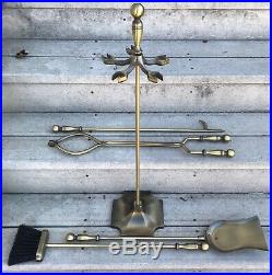 MID Century Brass Fireplace Tool Set 5 Pc Poker Broom Shovel Stand Tongs Jw 808s