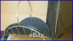 MID Century Modern Fireplace Screen Wrought Iron Tool Set & Log Holder Included
