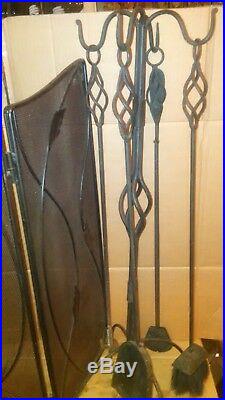 MID Century Modern Fireplace Screen Wrought Iron Tool Set & Log Holder Included