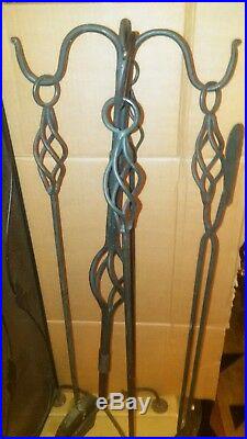 MID Century Modern Fireplace Screen Wrought Iron Tool Set & Log Holder Included