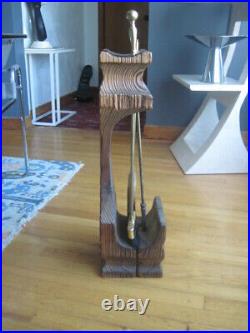 MID Century Vintage Tiki Wood Witco Fireplace Tool Set Holder Sculpture