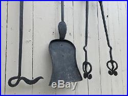 Massive Antique Wrought Iron FIREPLACE TOOL SET Huge 48H Gothic Spanish Revival