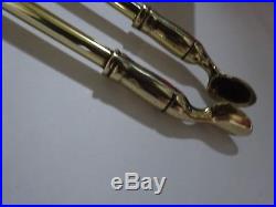 Matching 3 Piece Set Of Vintage Solid Heavy Brass Fireplace Companion Tools Set