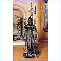 Medieval French Knight with Halberd Foundry Iron Fireplace 3 Piece Tool Ensemble