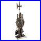 Medieval Knight Cast Iron Fireplace Tool Set Antique Brass Stand Broom Poker