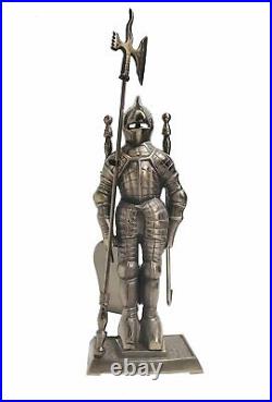 Medieval Knight Statute Classy Cast Iron Fireplace Tool Set Poker Chimney Decor