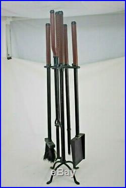 Michael Graves Design Fireplace Tools Set Steel with Brown Leather Handles RARE