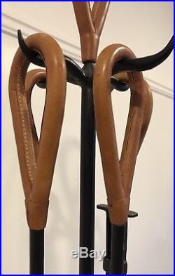 Mid Century 1970s Jacques Adnet Style Leather Wrapped Fireplace Tools Tool Set