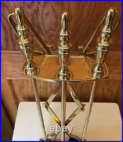 Mid Century Brass Fireplace 5 Piece Tool Set Ornate Footed Gallery Stand