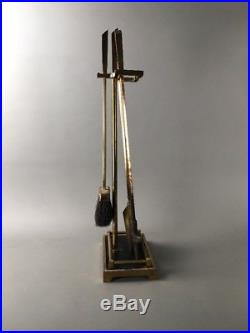 Mid Century California Modern Brass & Iron Fireplace Tools Set