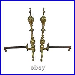 Mid Century Clawfoot Brass Fireplace Andirons and Tool set