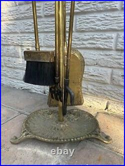 Mid-Century Equestrian Horse Head Brass Plated Fireplace Tool Set