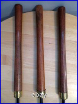 Mid-Century Fireplace Tool Set-14 Long Wood Handles & Cast Iron 4 Pc set-VTG