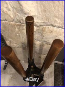 Mid Century Fireplace Tools With Carrier Set Of 3 Wood Handles