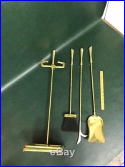 Mid-Century Modern 4 Pc Solid Brass Fireplace Tools Set Never Used