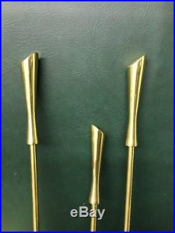 Mid-Century Modern 4 Pc Solid Brass Fireplace Tools Set Never Used