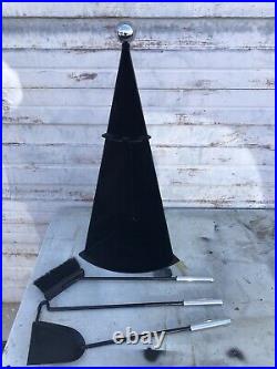 Mid Century Modern Black And Chrome Fireplace Tool Set With Corner Stand
