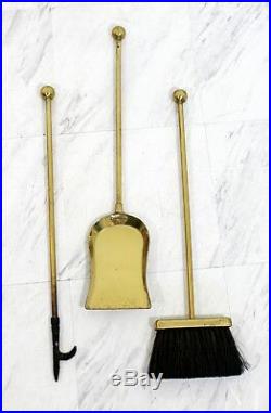 Mid Century Modern Brass Set of Fireplace Tools 1960s Shovel Poker Brush