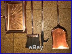 Mid Century Modern Copper Fireplace Tools 4 Pcs Set with Stand Nice Condition 29