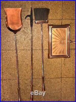 Mid Century Modern Copper Fireplace Tools 4 Pcs Set with Stand Nice Condition 29