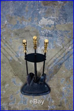 Mid Century Modern Fire Tools Metal Brass Pilgrim Seymour Preway Set Stand Gold