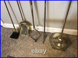 Mid Century Modern Fireplace 5 Piece Brass Tool Set & Stand Hollywood Regency