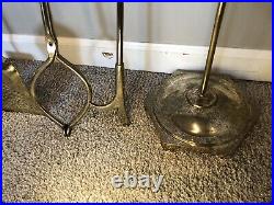 Mid Century Modern Fireplace 5 Piece Brass Tool Set & Stand Hollywood Regency