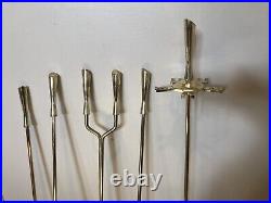 Mid Century Modern Fireplace 5 Piece Brass Tool Set & Stand Hollywood Regency