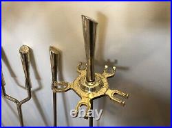 Mid Century Modern Fireplace 5 Piece Brass Tool Set & Stand Hollywood Regency