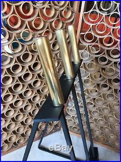 Mid Century Modern Gene Tepper Iron Brass Fireplace Tool Set Log Wood Holder