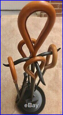 Mid Century Modern Jacques Adnet Style Leather Wrapped Iron Fireplace Tool Set