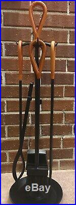 Mid Century Modern Jacques Adnet Style Leather Wrapped Iron Fireplace Tool Set