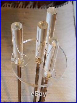 Mid Century Modern Lucite and Chrome Fireplace Tools Set Alessandro Albrizzi VTG