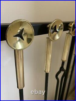 Mid Century Modern Minimalist Brass and Iron Fireplace Tool Set Circa 1950